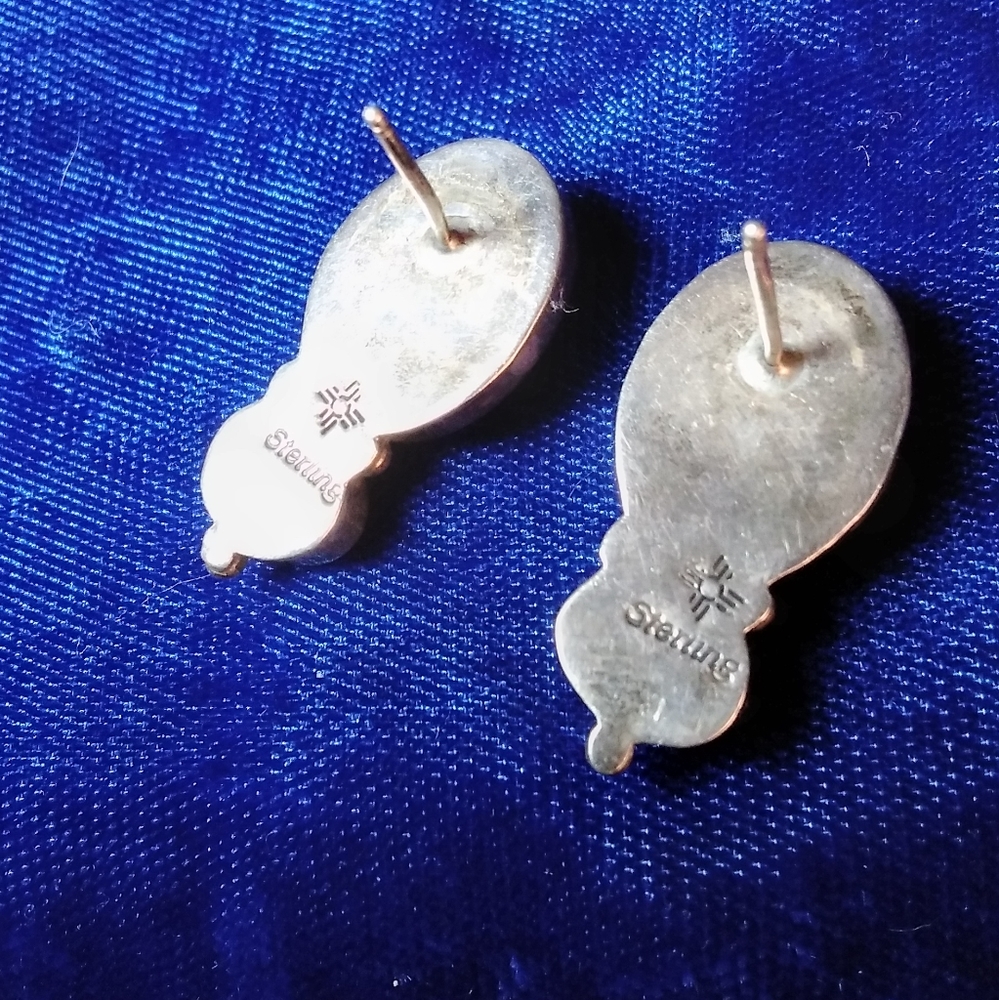 Vintage Signed Sun West Sterling Denim Lapis Earrings - Picture 4 of 4